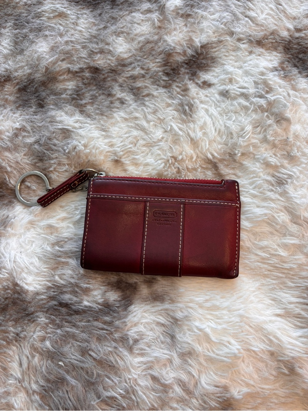 Vintage Y2K Coach Burgundy Leather Zip Card Case Key Ring